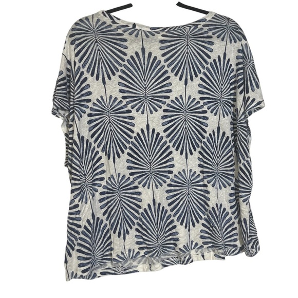 Joie Linen Short Sleeve Top Button Shoulder Blue & White Tropical Size 2X Leaf - Picture 2 of 10
